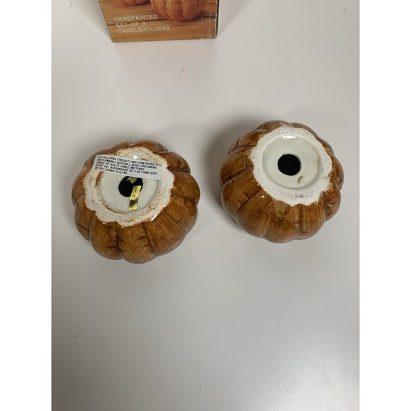 VNT Golden Harvest Pumpkin Candle Holders Set Of 2 Halloween Thanksgiving - Picture 4 of 7